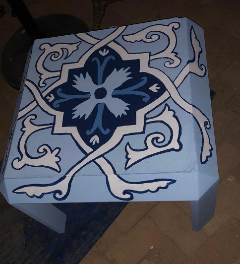 Hand painted blue tile style table