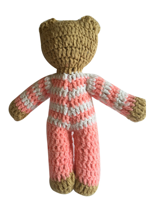 Pink and White Stripe Handmade Crochet Teddy Bear