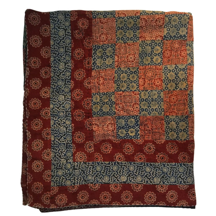 Organic Dyed Handblocked Quilted Squares Rilli -  Reversible