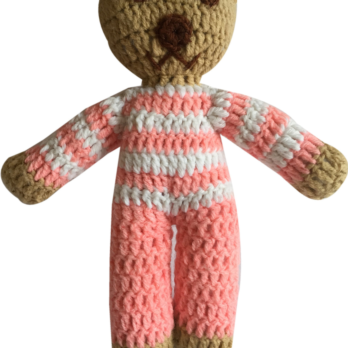 Pink and White Stripe Handmade Crochet Teddy Bear — polly other