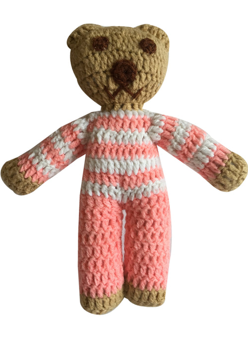 Pink and White Stripe Handmade Crochet Teddy Bear