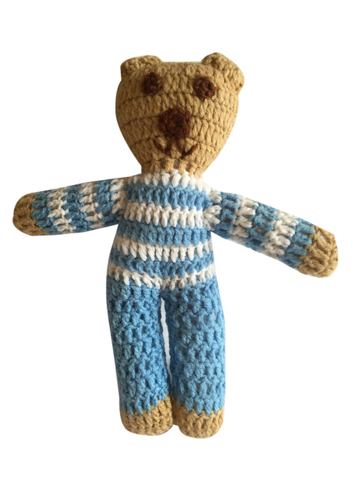 Blue and White Stripe Handmade Crochet Teddy Bear