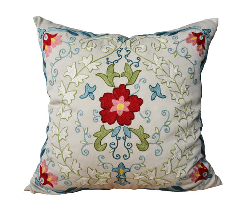 Hand Embroidered Cushion Cover - Suzani Beige Center
