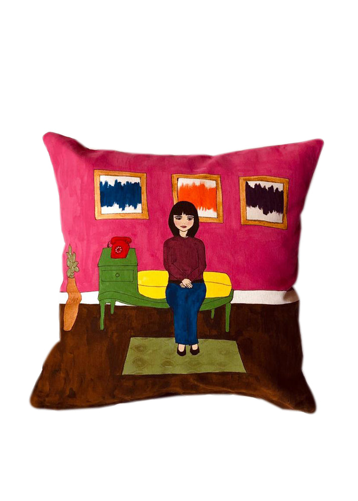 Girl and telephone Cushion