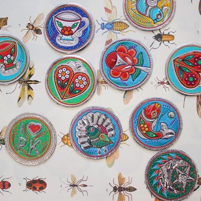 Set of six coasters - Flowers, Stars & Moons Mix