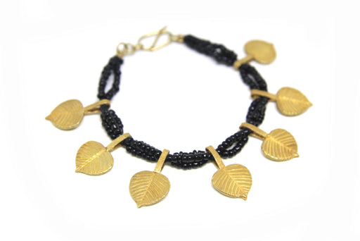 Peepal Leaves and Black Glass Bead Bracelet