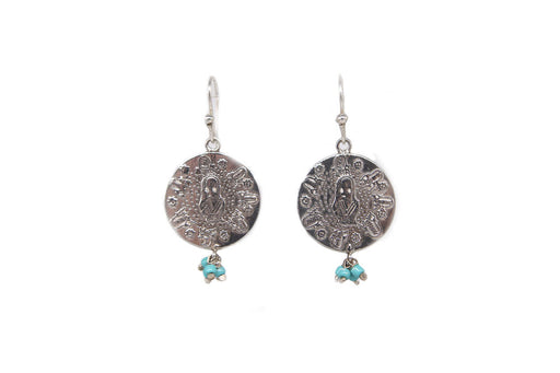 Single Coin Noor Earrings (Turquoise Glass Beads)